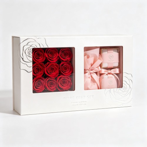 Luxury Window Rose Gift Box Rectangle Transparent Window Flower Packaging Box for Valentine Birthday Gift
