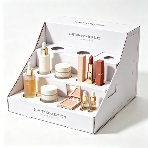 Custom Printed Corrugated Cosmetic Retail Display Packaging Box For Supermarket Counter