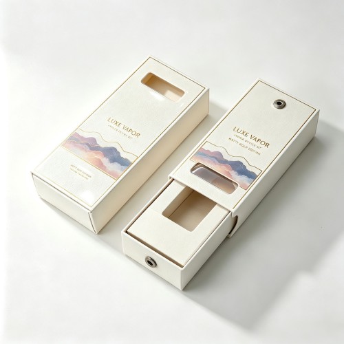 Custom Printed Luxury E-Cigarette Packaging Box, White Background Matte Lamination Gold Hot Stamping Rigid Box For Pod