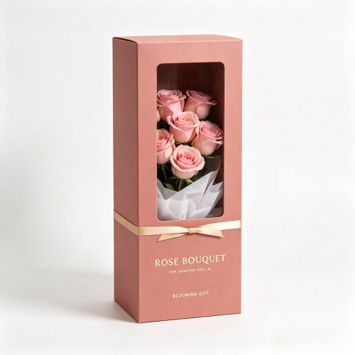 Luxury Window Rose Gift Box Rectangle Transparent Window Flower Packaging Box for Valentine Birthday Gift