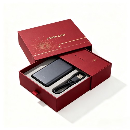 Custom Luxury Rigid Gift Box For Power Bank Embossed Gold Foil Logo Portable Charger Packaging Box