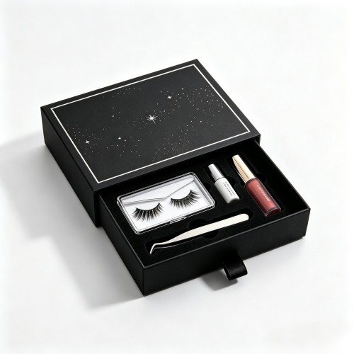 Flat Straight Angle Paper Packaging Box For Portable Makeup Set & Magnetic Eyelashes Custom Logo