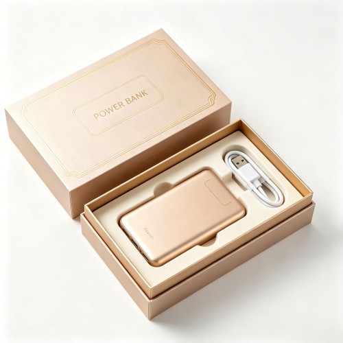 Custom Luxury Rigid Gift Box For Power Bank Embossed Gold Foil Logo Portable Charger Packaging Box