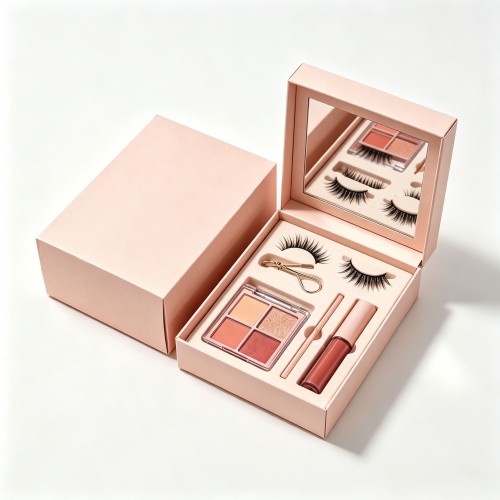 Flat Straight Angle Paper Packaging Box For Portable Makeup Set & Magnetic Eyelashes Custom Logo