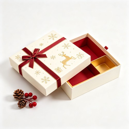 Custom Printed Luxury Rigid Christmas Gift Box Magnetic Drawer Top Bottom Holiday Packaging Box With Custom Logo